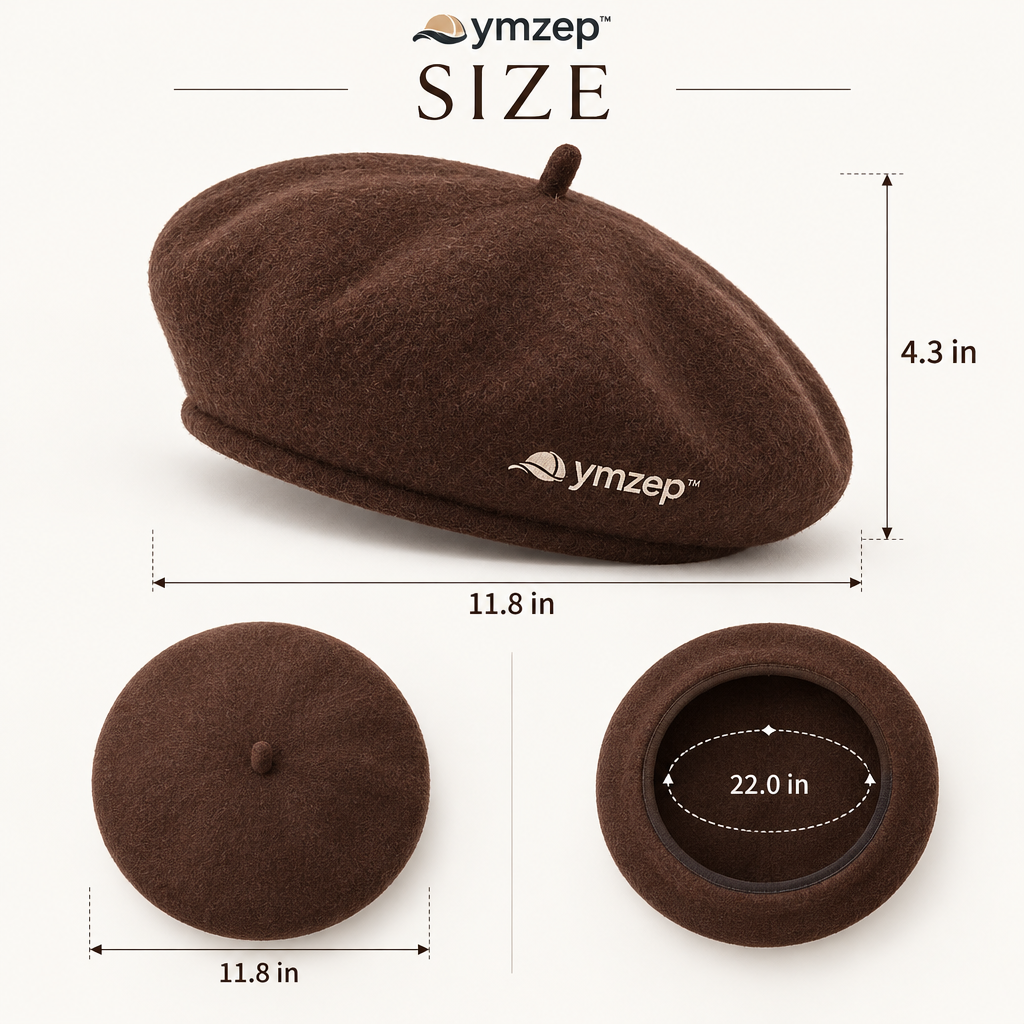 Brown Wool-Look Classic Beret — Size