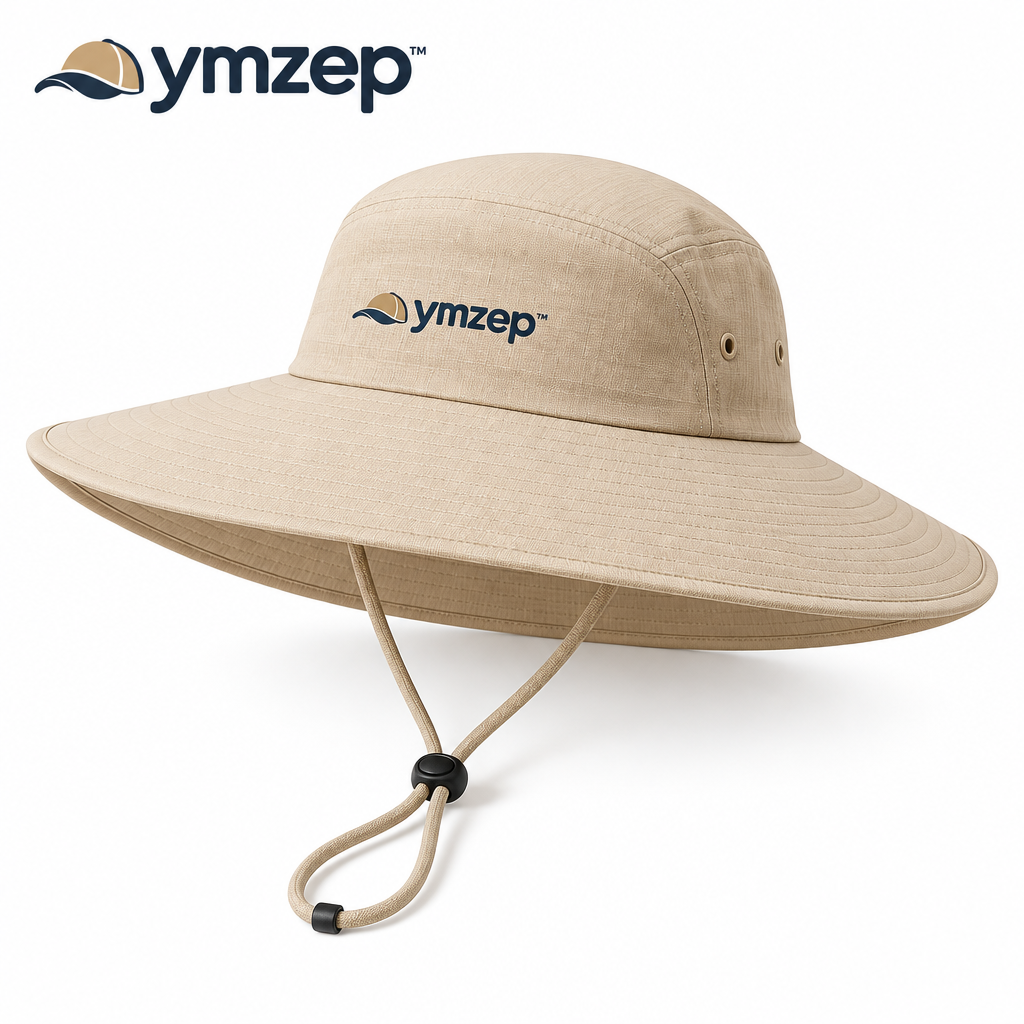 Khaki Wide-Brim Sun Hat with Chin Cord — Hero
