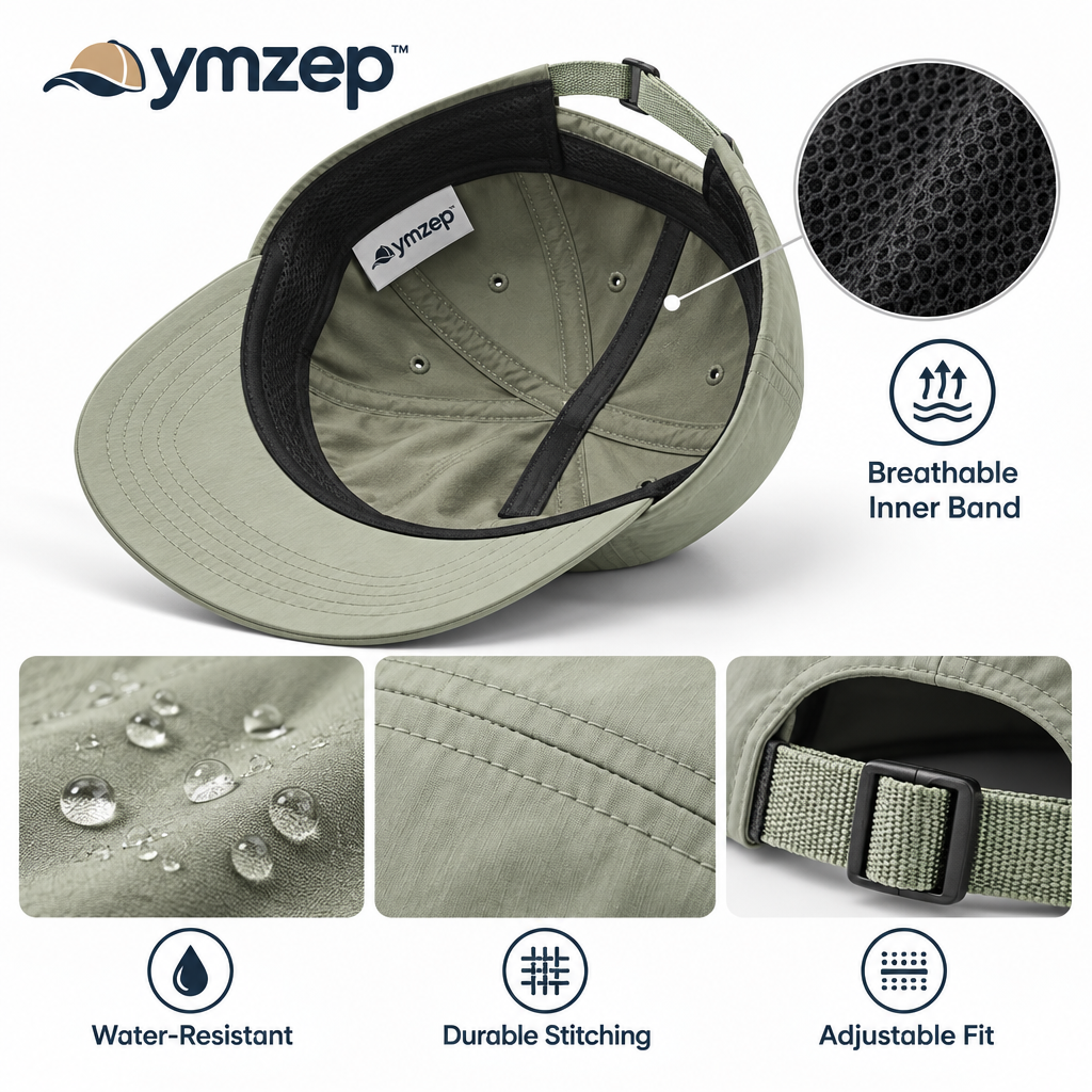 Sage Green Five-Panel Casual Cap — Details