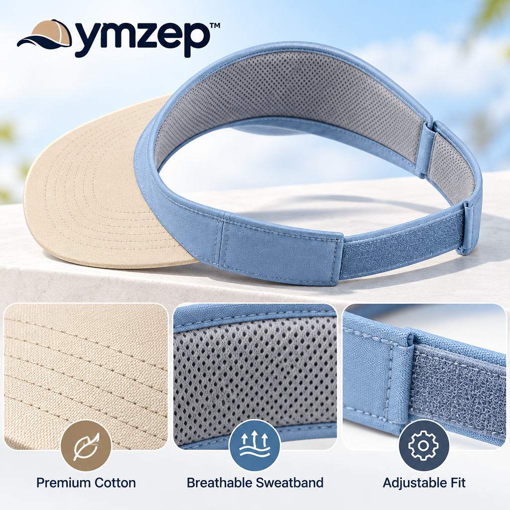 Blue & Beige Open-Top Sports Visor — Details