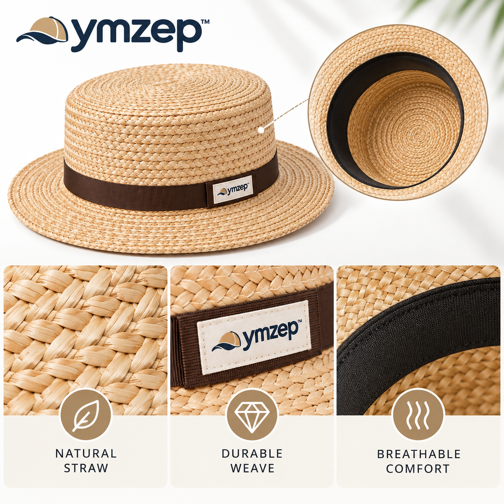 Natural Straw-Look Boater Hat — Details