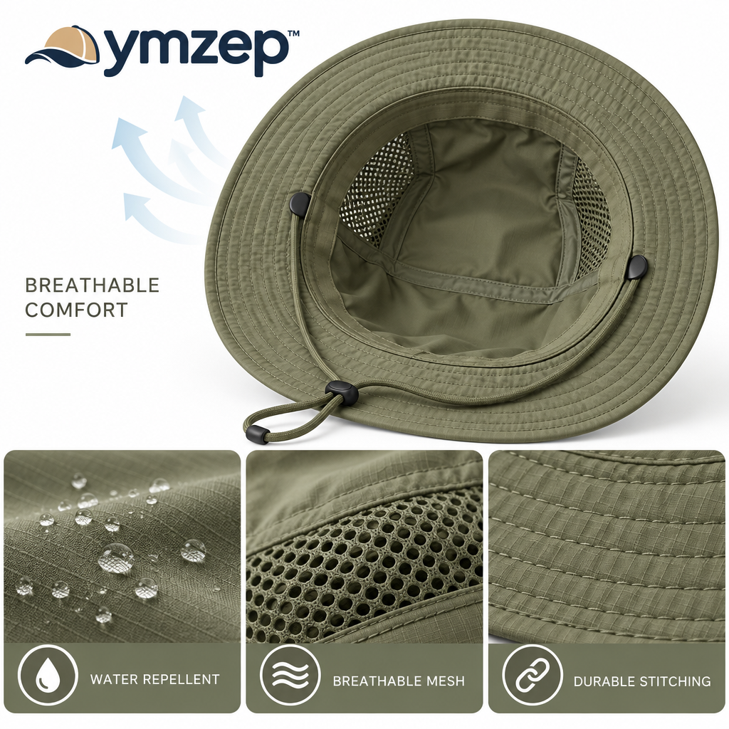 Olive Green Boonie Hat with Chin Cord — Details