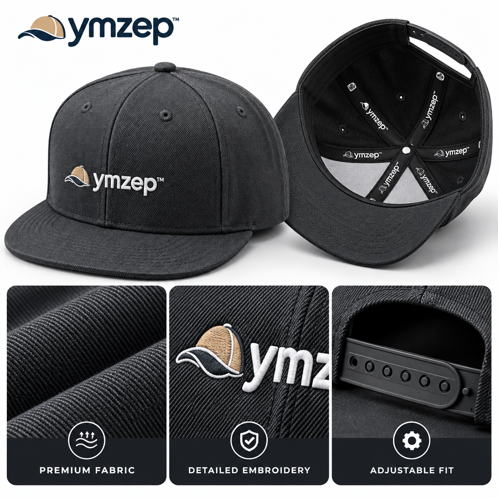 Charcoal Flat-Brim Five-Panel Cap — Details