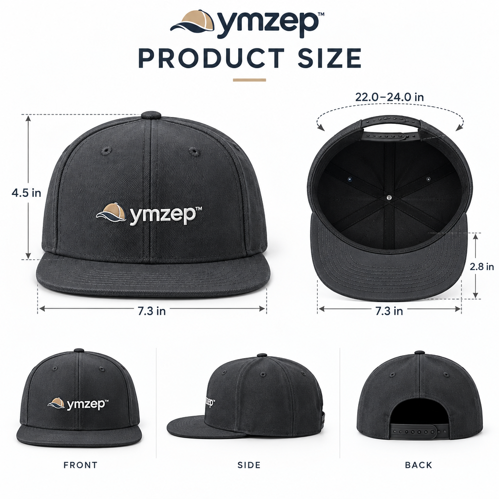 Charcoal Flat-Brim Five-Panel Cap — Size