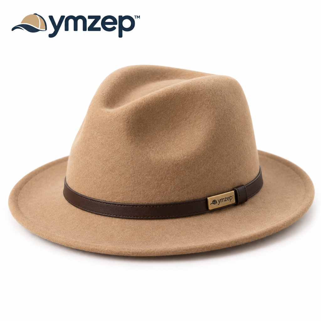 Camel Fedora Hat with Brown Band — Hero
