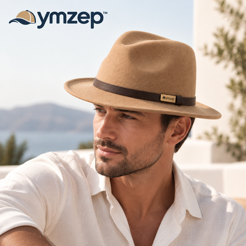 Camel Fedora Hat with Brown Band — Lifestyle