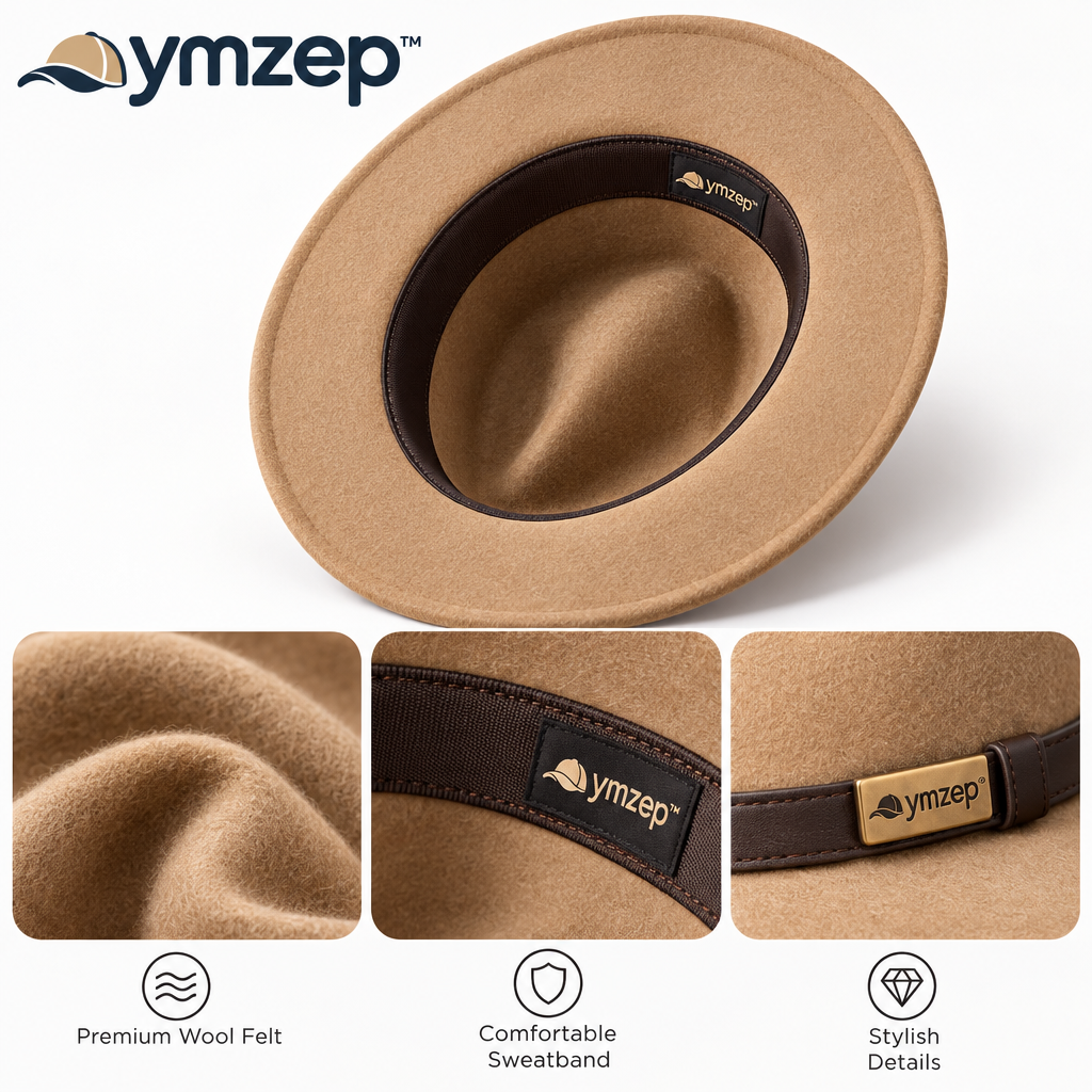 Camel Fedora Hat with Brown Band — Details