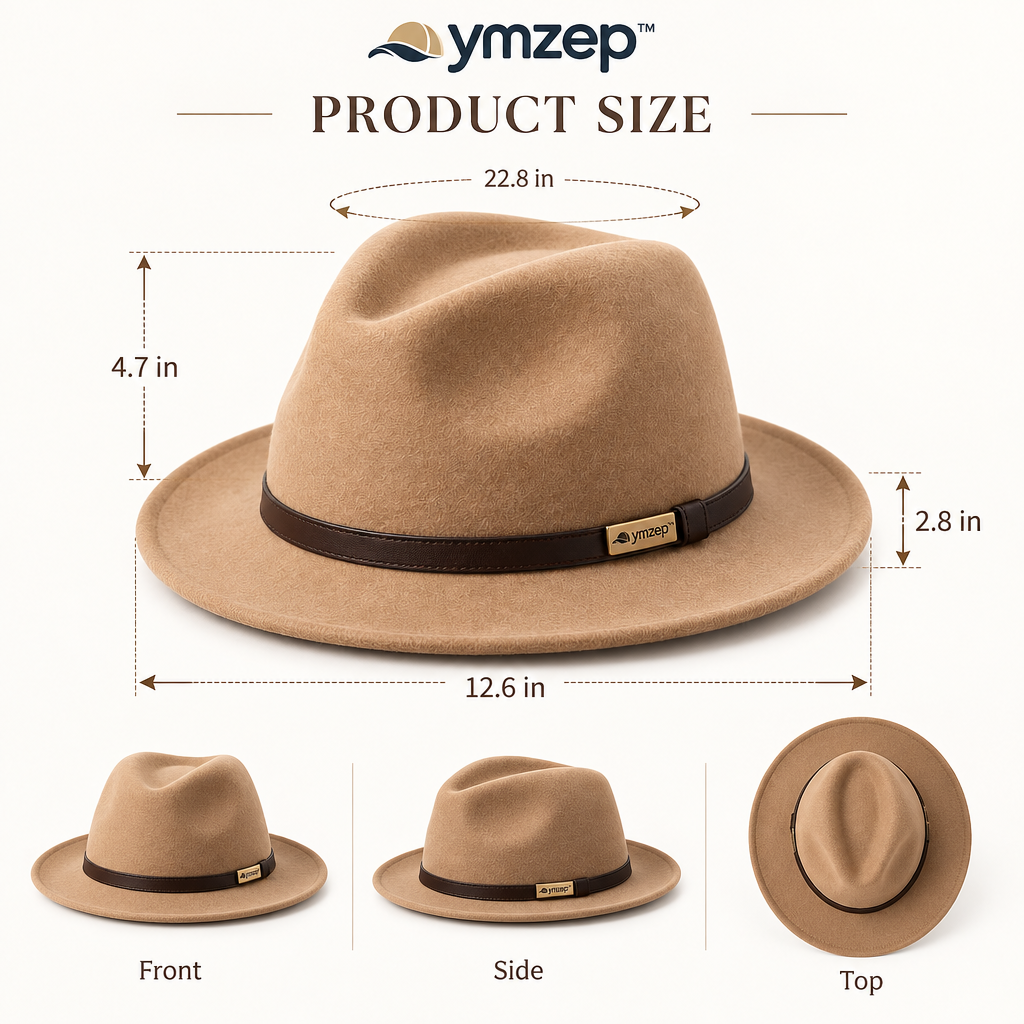 Camel Fedora Hat with Brown Band — Size