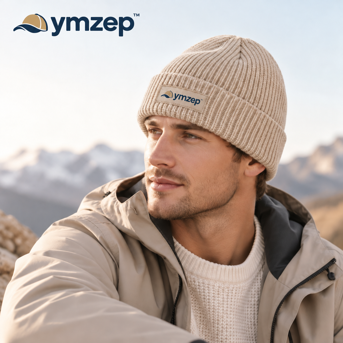 Oatmeal Ribbed Cuff Beanie — Lifestyle