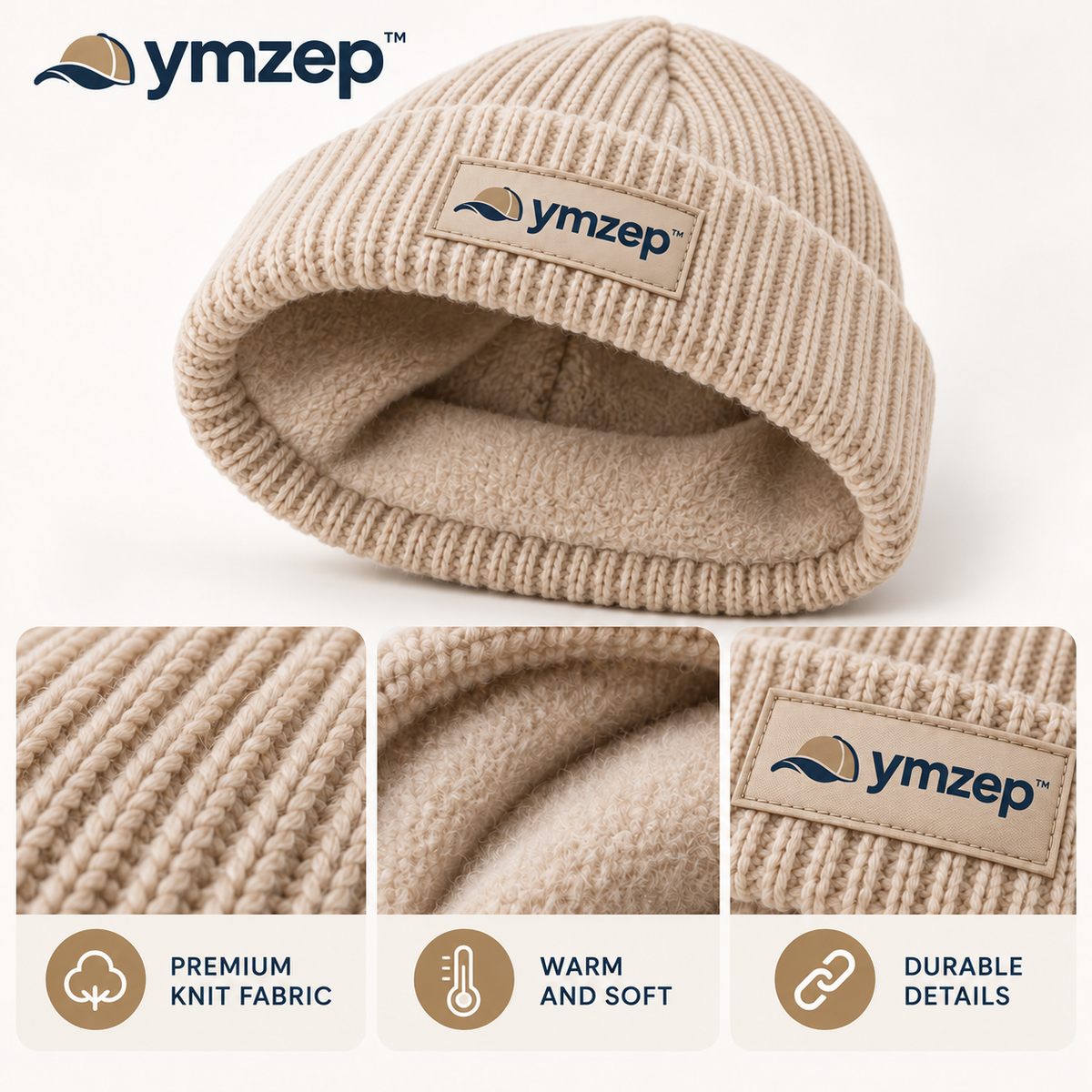Oatmeal Ribbed Cuff Beanie — Details